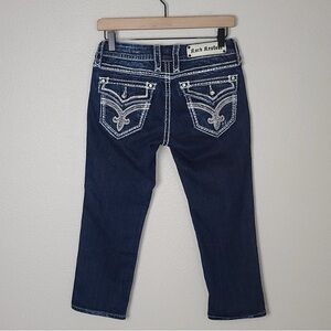 Rock Revival Clover Cropped Women's size 27 Rhinestone Embroidered Stretch Jeans